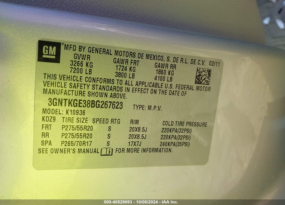 2011 CHEVROLET AVALANCHE 1500 LTZ VIN: 3GNTKGE38BG267623