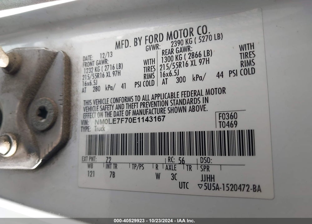 2014 FORD TRANSIT CONNECT XLT VIN: NM0LE7F70E1143167