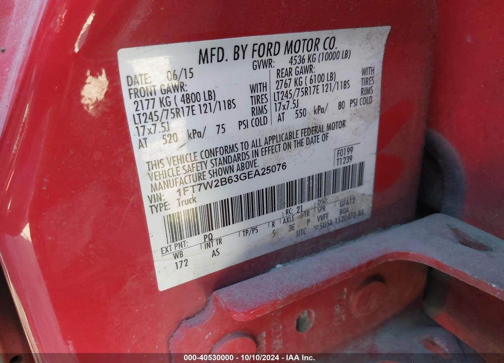 2016 FORD F-250 XL VIN: 1FT7W2B63GEA25076