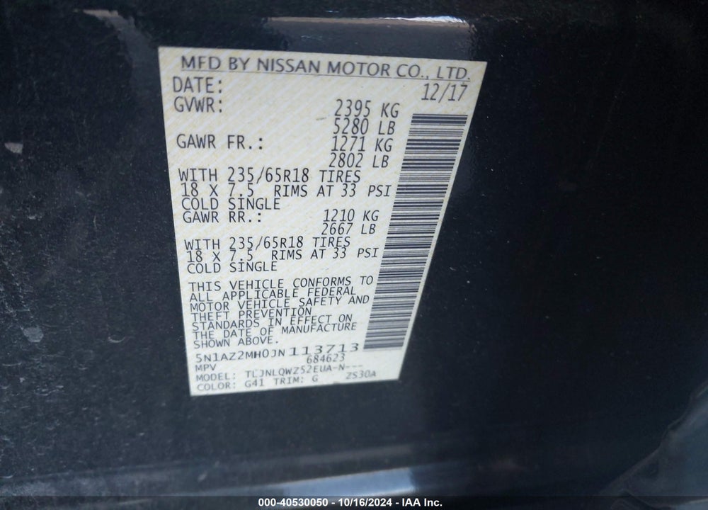 2018 NISSAN MURANO SV VIN: 5N1AZ2MH0JN113713