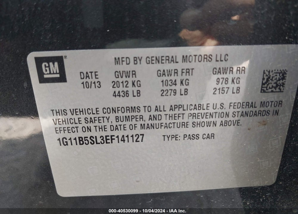 2014 CHEVROLET MALIBU 1LS VIN: 1G11B5SL3EF141127