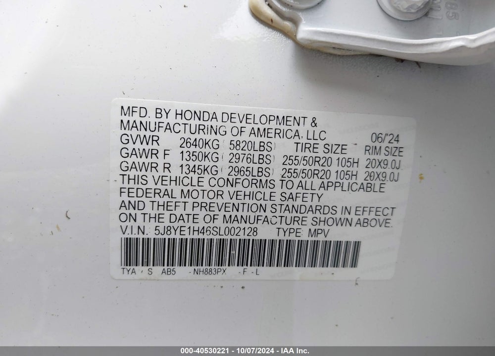 2025 ACURA MDX TECHNOLOGY PACKAGE VIN: 5J8YE1H46SL002128