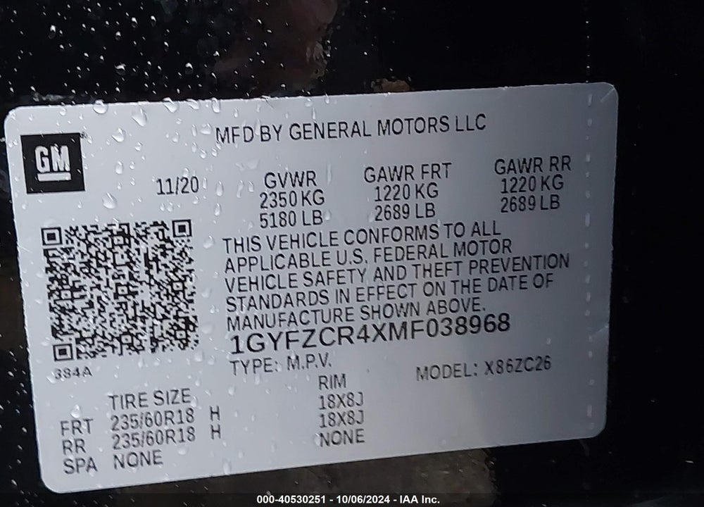 2021 CADILLAC XT4 FWD PREMIUM LUXURY VIN: 1GYFZCR4XMF038968