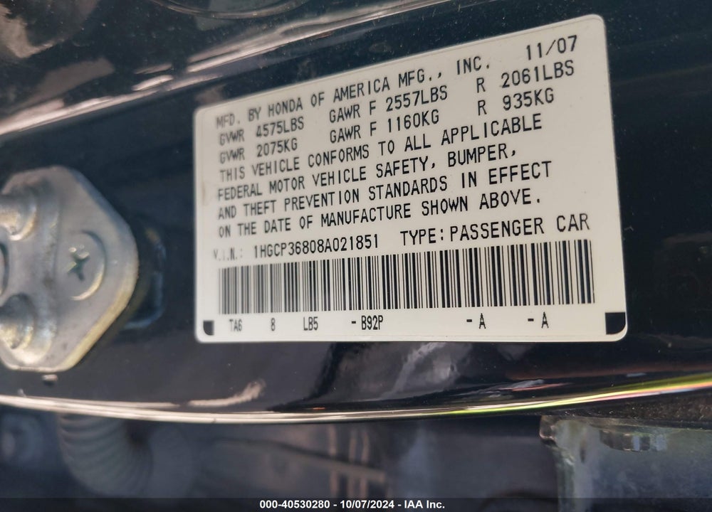 2008 HONDA ACCORD 3.5 EX-L VIN: 1HGCP36808A021851