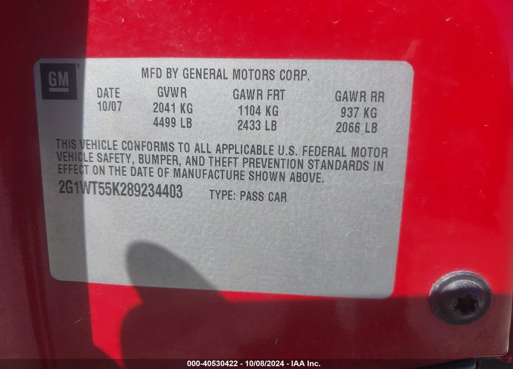 2008 CHEVROLET IMPALA LT VIN: 2G1WT55K289234403