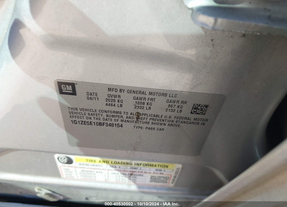2011 CHEVROLET MALIBU LTZ VIN: 1G1ZE5E10BF348154