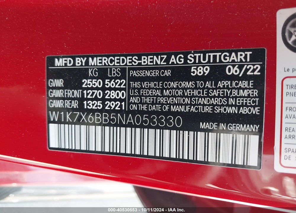 2022 MERCEDES-BENZ AMG GT 53 4-DOOR COUPE VIN: W1K7X6BB5NA053330
