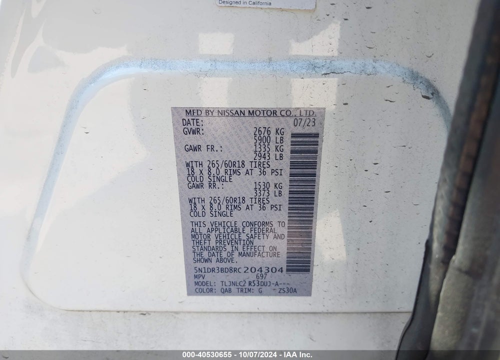 2024 NISSAN PATHFINDER ROCK CREEK 4WD VIN: 5N1DR3BD8RC204304