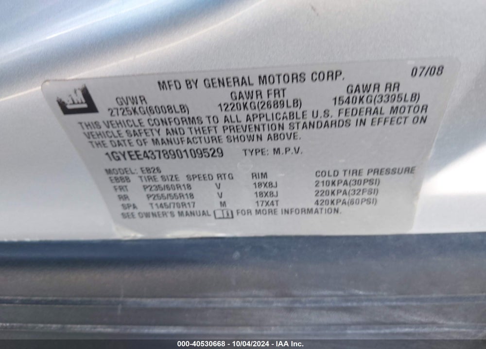 2009 CADILLAC SRX V6 VIN: 1GYEE437890109529