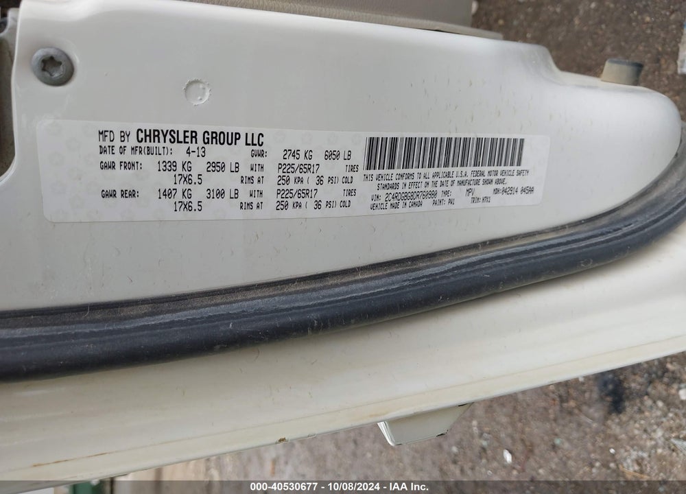 2013 DODGE GRAND CARAVAN SE VIN: 2C4RDGBG8DR760980