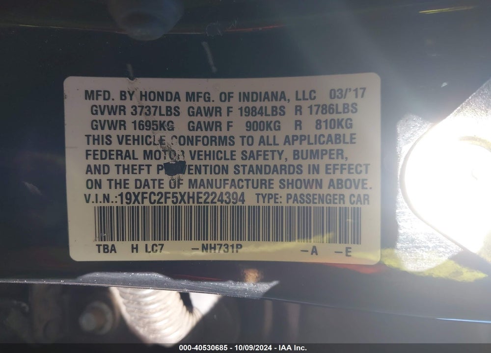 2017 HONDA CIVIC LX VIN: 19XFC2F5XHE224394