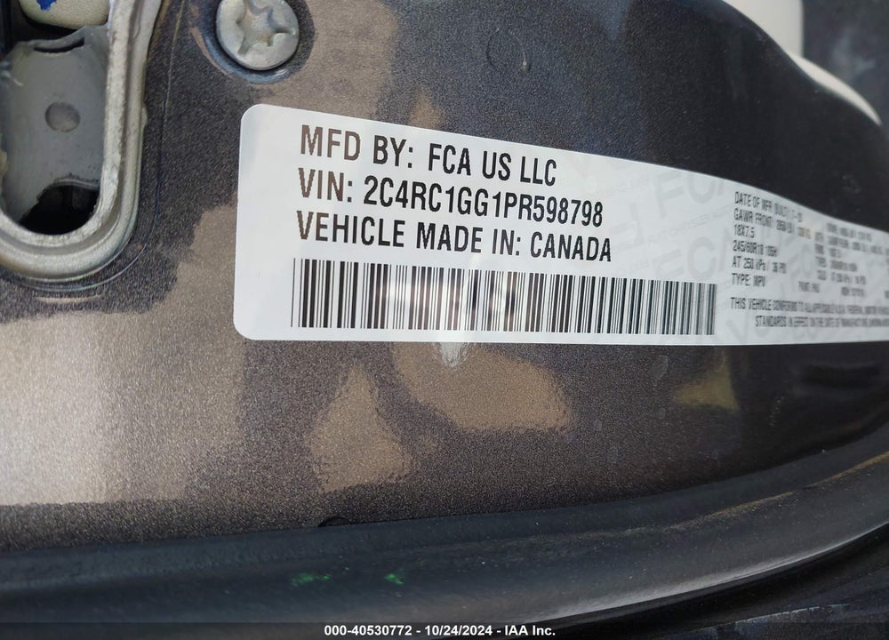 2023 CHRYSLER PACIFICA LIMITED VIN: 2C4RC1GG1PR598798