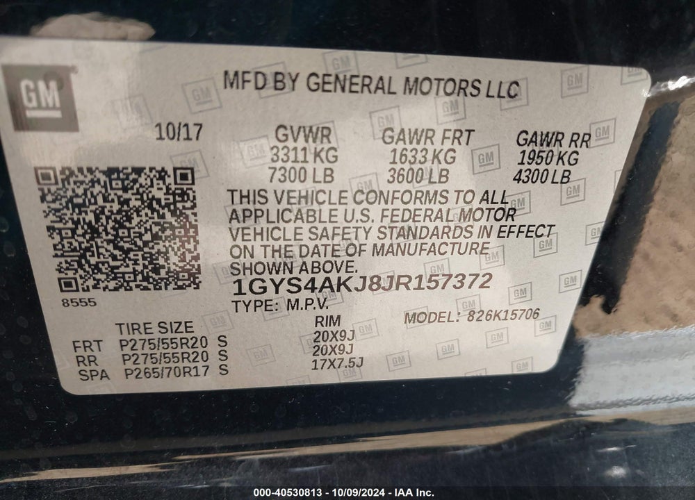 2018 CADILLAC ESCALADE STANDARD VIN: 1GYS4AKJ8JR157372