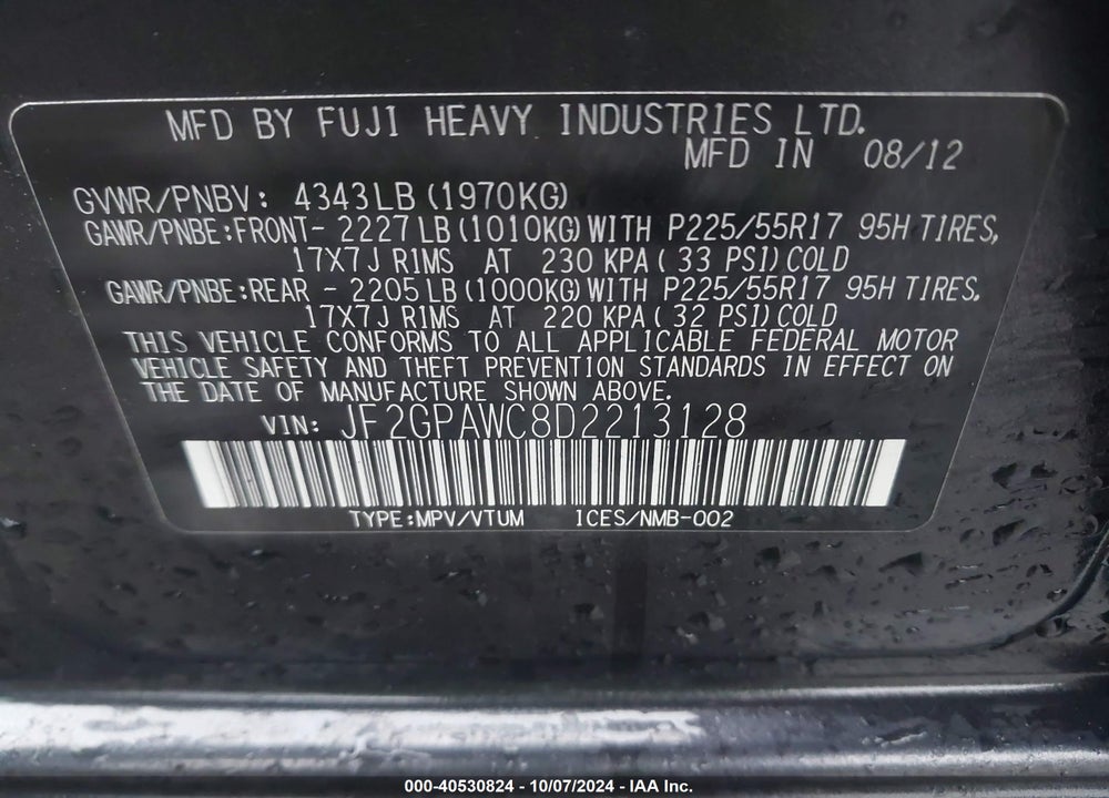 2013 SUBARU XV CROSSTREK 2.0I PREMIUM VIN: JF2GPAWC8D2213128