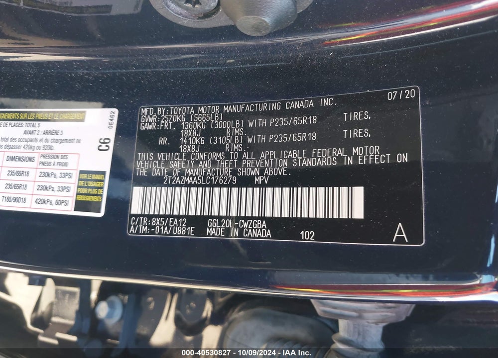 2020 LEXUS RX 350 VIN: 2T2AZMAA5LC176279