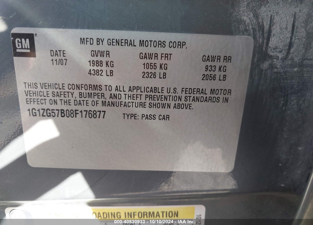 2008 CHEVROLET MALIBU LS VIN: 1G1ZG57B08F176877