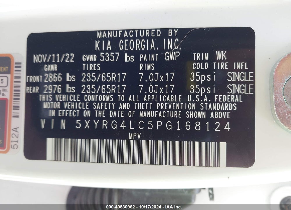 2023 KIA SORENTO LX VIN: 5XYRG4LC5PG168124