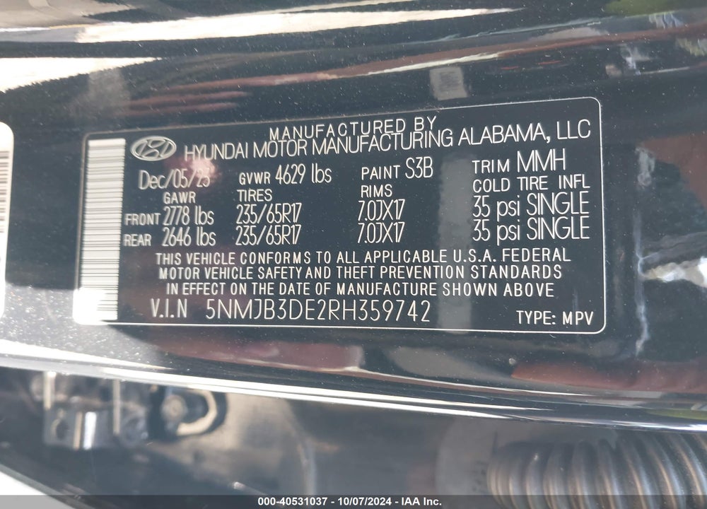 2024 HYUNDAI TUCSON SEL VIN: 5NMJB3DE2RH359742
