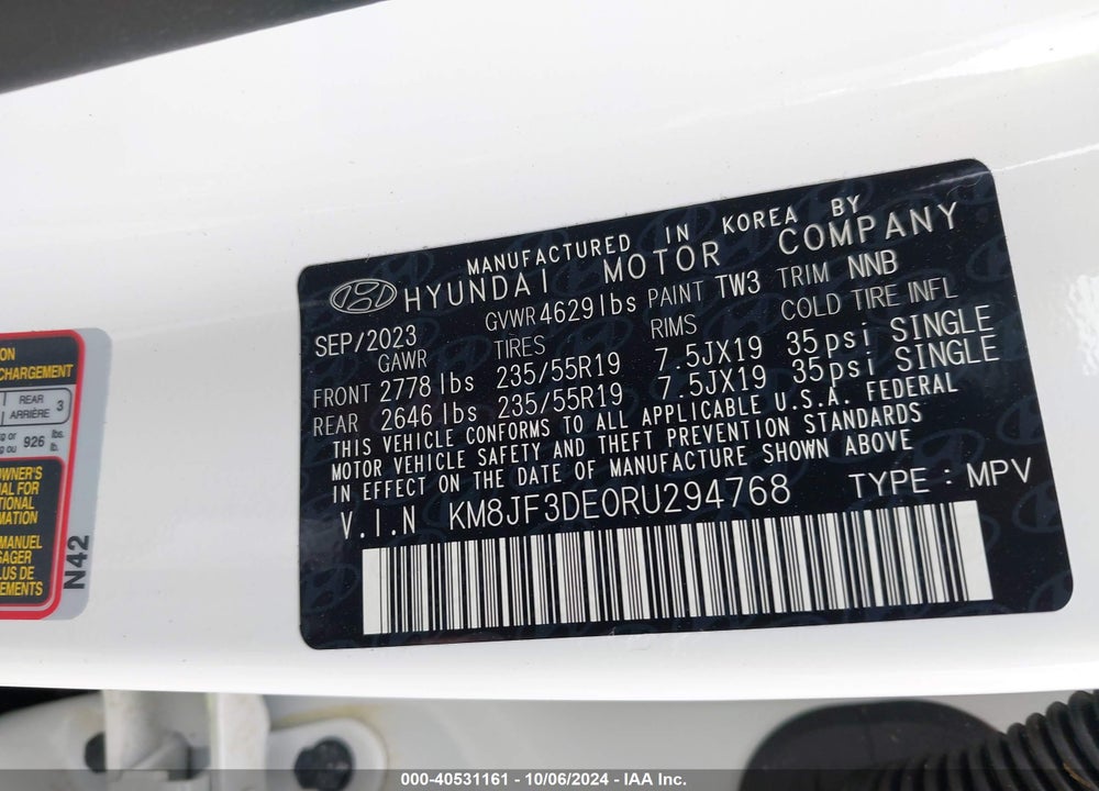 2024 HYUNDAI TUCSON XRT VIN: KM8JF3DE0RU294768