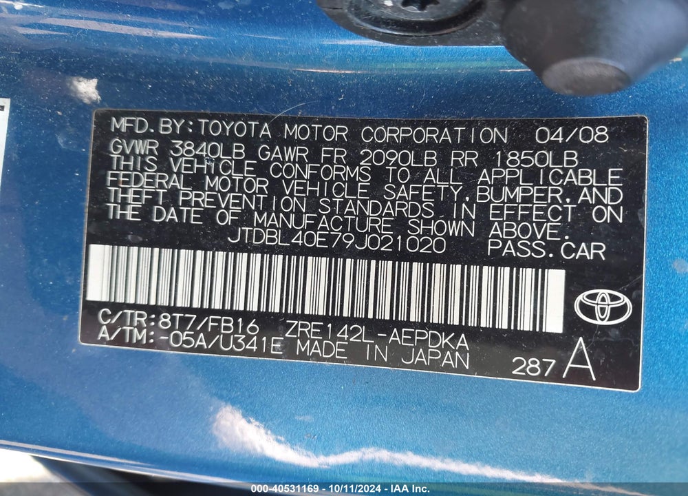 2009 TOYOTA COROLLA LE VIN: JTDBL40E79J021020