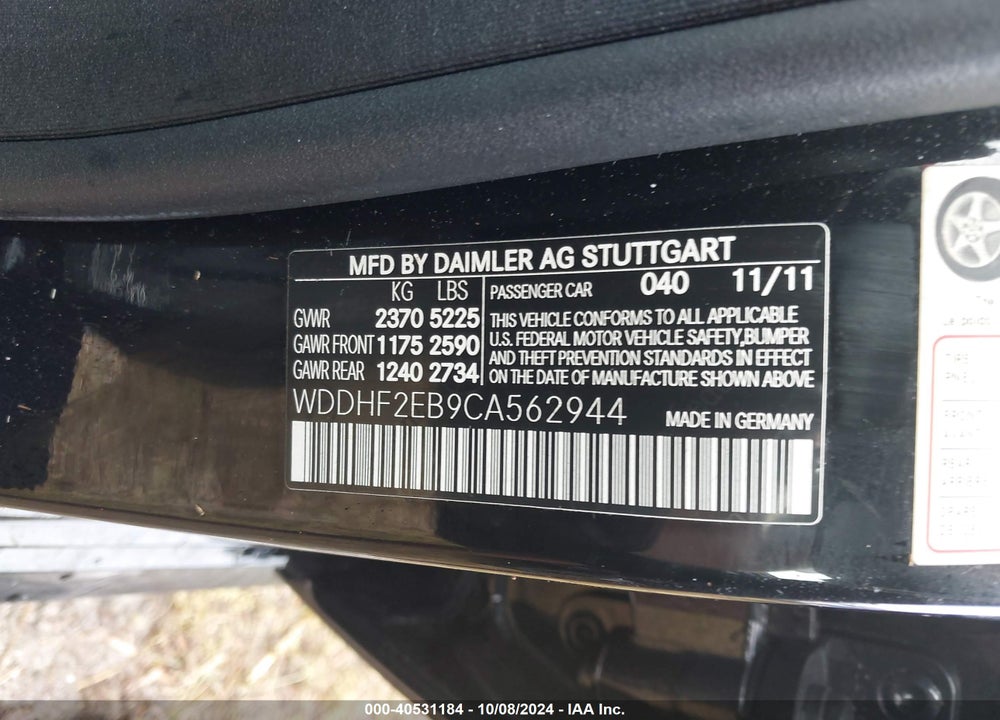 2012 MERCEDES-BENZ E 350 BLUETEC VIN: WDDHF2EB9CA562944