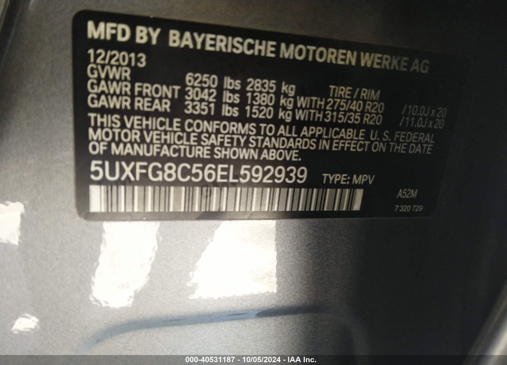 2014 BMW X6 XDRIVE50I VIN: 5UXFG8C56EL592939