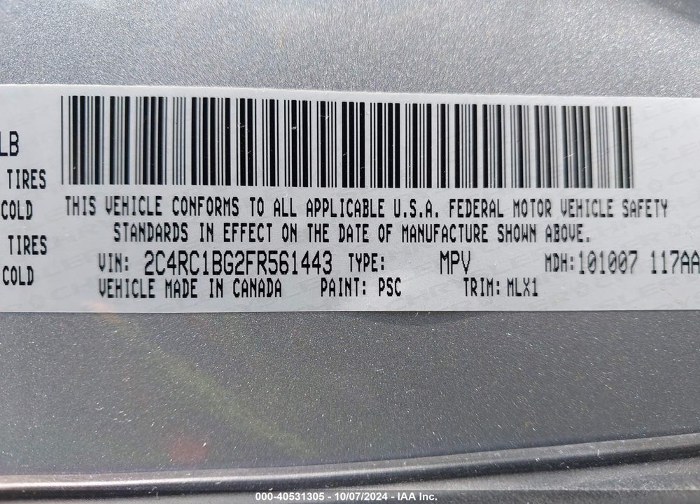 2015 CHRYSLER TOWN & COUNTRY TOURING VIN: 2C4RC1BG2FR561443