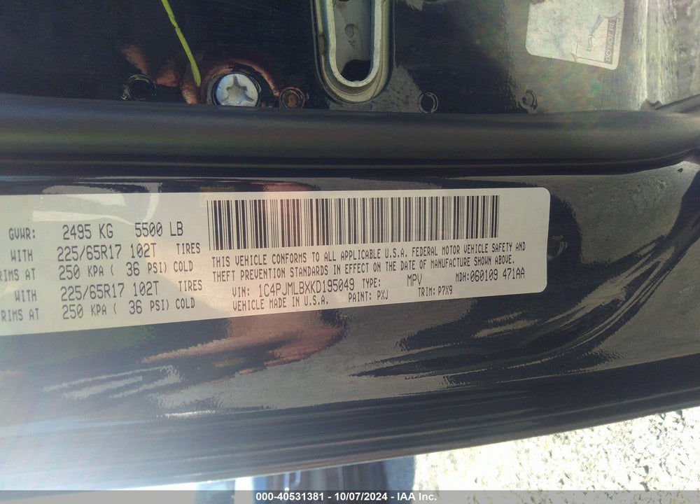 2019 JEEP CHEROKEE VIN: 1C4PJMLBXKD195049