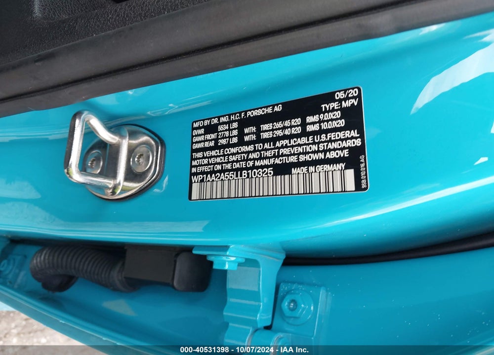 2020 PORSCHE MACAN VIN: WP1AA2A55LLB10325