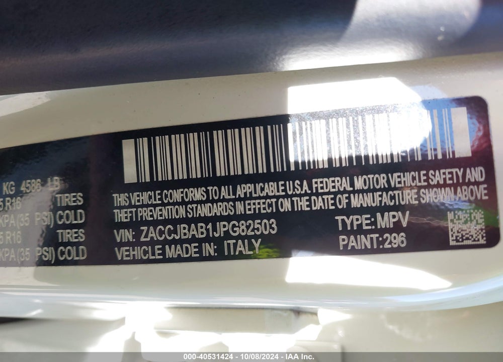 2018 JEEP RENEGADE SPORT 4X4 VIN: ZACCJBAB1JPG82503