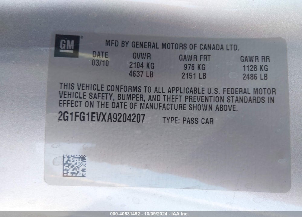 2010 CHEVROLET CAMARO 2LT VIN: 2G1FG1EVXA9204207