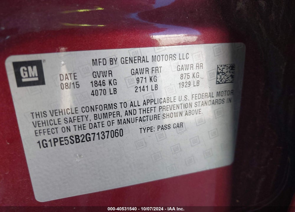 2016 CHEVROLET CRUZE LIMITED 1LT AUTO VIN: 1G1PE5SB2G7137060