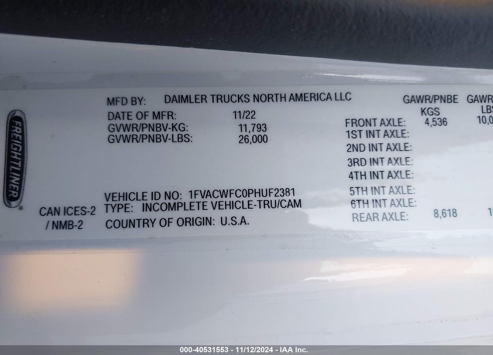 2023 FREIGHTLINER M2 106 VIN: 1FVACWFC0PHUF2381