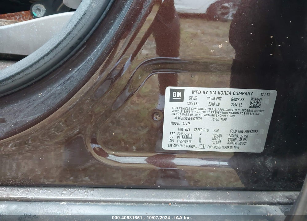 2014 ENCORE BUICK  PREMIUM VIN: KL4CJDSB2EB627899