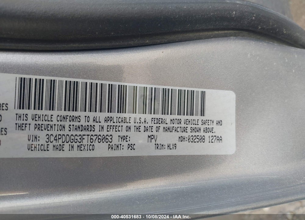 2015 DODGE JOURNEY CROSSROAD VIN: 3C4PDDGG3FT676063