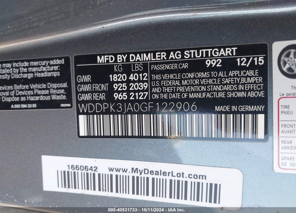 2016 MERCEDES-BENZ SLK 300 VIN: WDDPK3JA0GF122906
