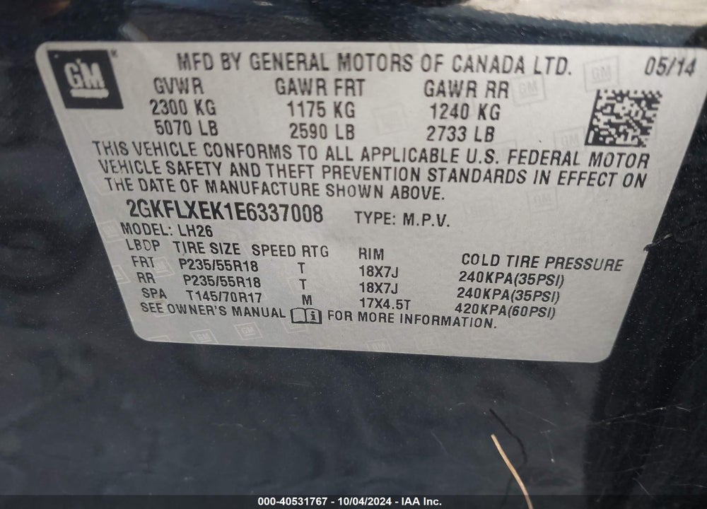 2014 GMC TERRAIN SLT-1 VIN: 2GKFLXEK1E6337008