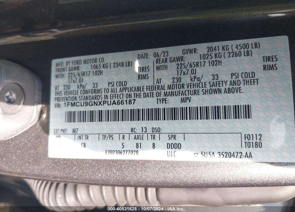 2023 FORD ESCAPE ACTIVE VIN: 1FMCU9GNXPUA66187