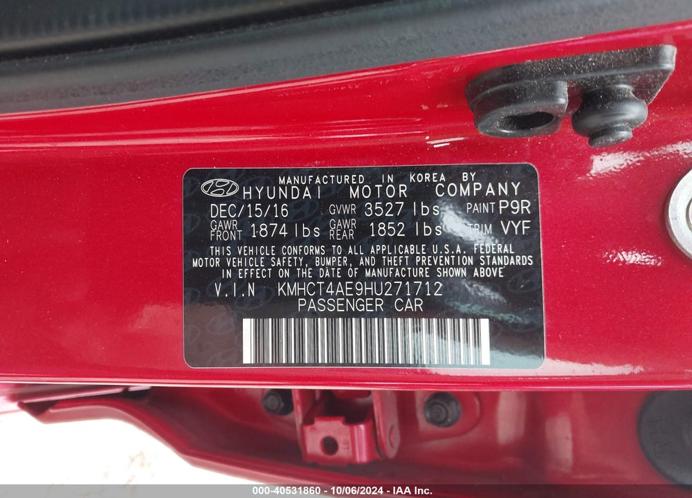 2017 HYUNDAI ACCENT SE VIN: KMHCT4AE9HU271712