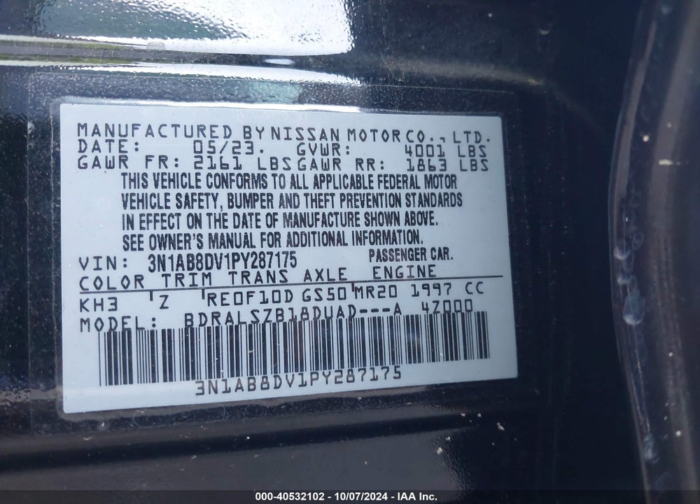 2023 NISSAN SENTRA SR XTRONIC CVT VIN: 3N1AB8DV1PY287175