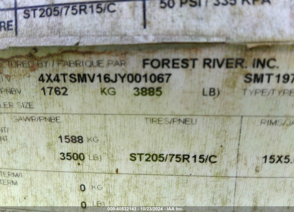 2018 FOREST RIVER SALT VIN: 4X4TSMV16JY001067