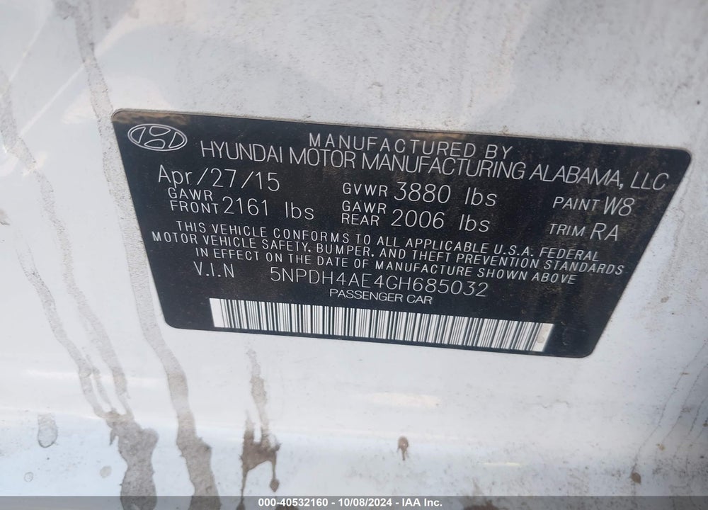 2016 HYUNDAI ELANTRA SE VIN: 5NPDH4AE4GH685032