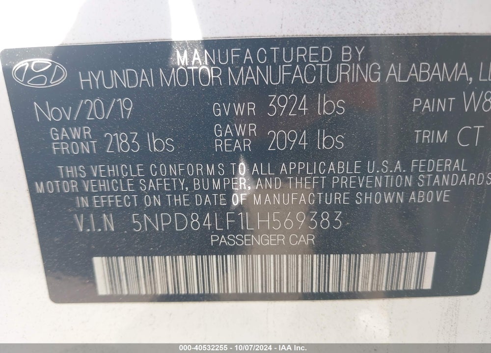 2020 HYUNDAI ELANTRA VIN: 5NPD84LF1LH569383