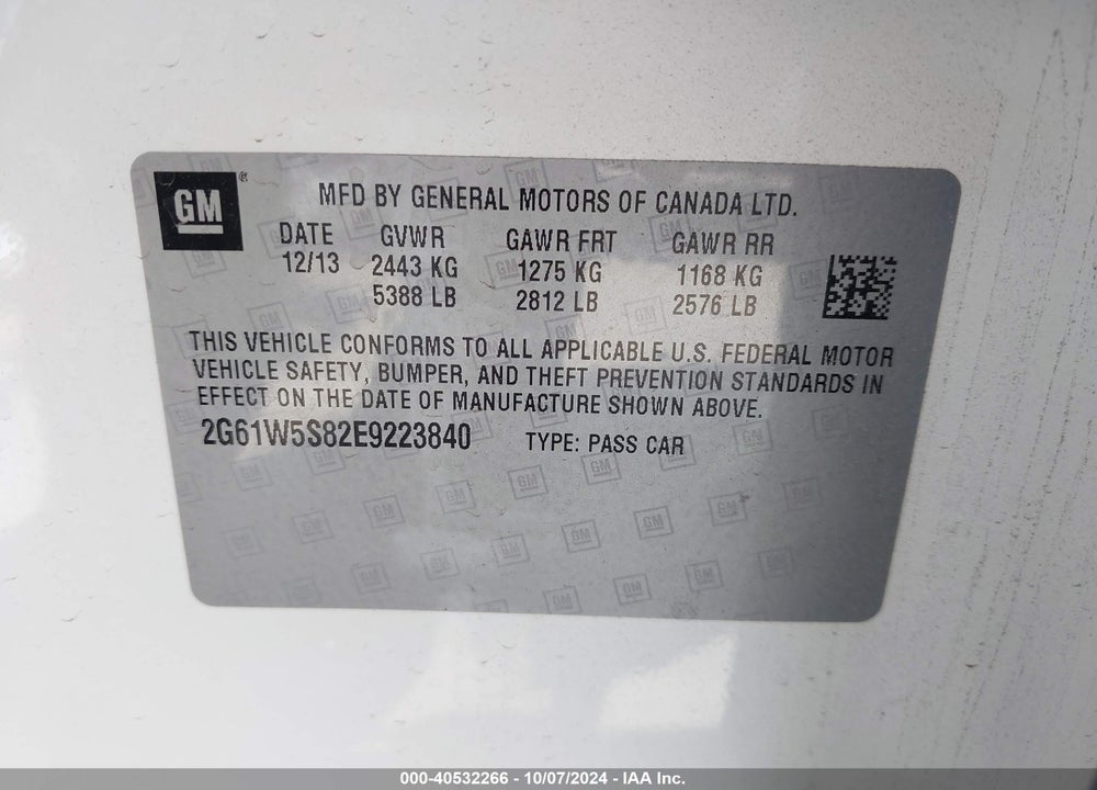 2014 CADILLAC XTS VSPORT PLATINUM VIN: 2G61W5S82E9223840
