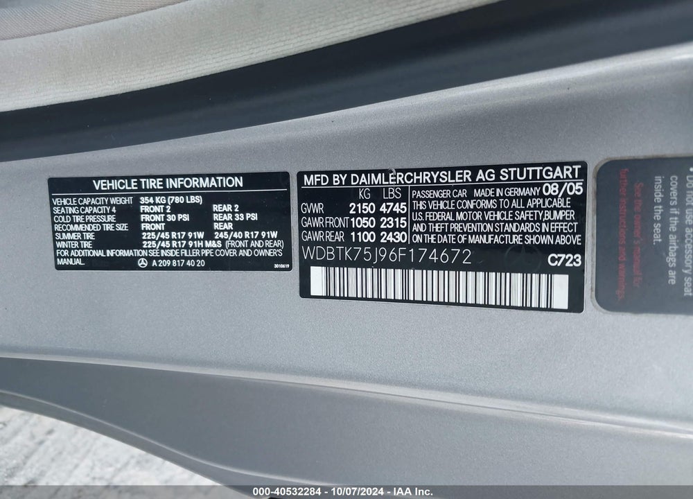 2006 MERCEDES-BENZ CLK 500 VIN: WDBTK75J96F174672