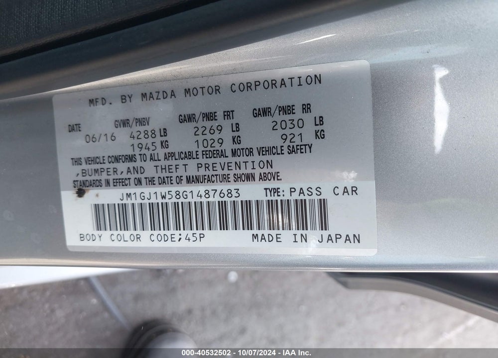 2016 MAZDA 6 I GRAND TOURING VIN: JM1GJ1W58G1487683