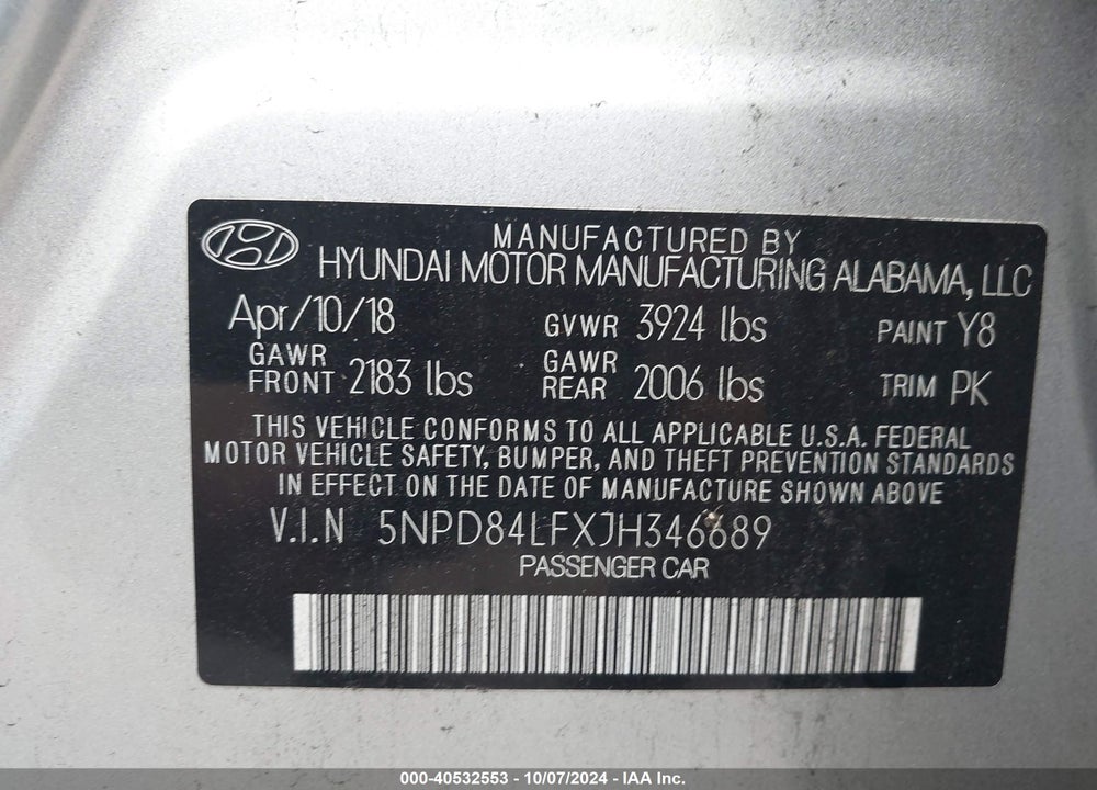2018 HYUNDAI ELANTRA VALUE EDITION VIN: 5NPD84LFXJH346689