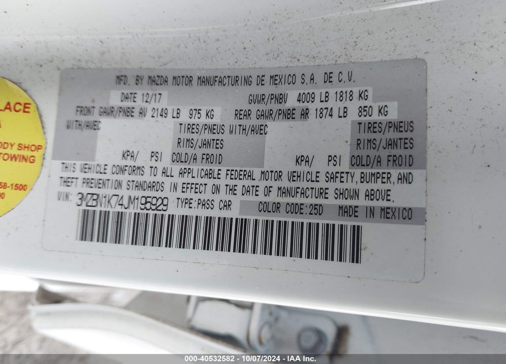 2018 MAZDA 3 SPORT VIN: 3MZBN1K74JM195929