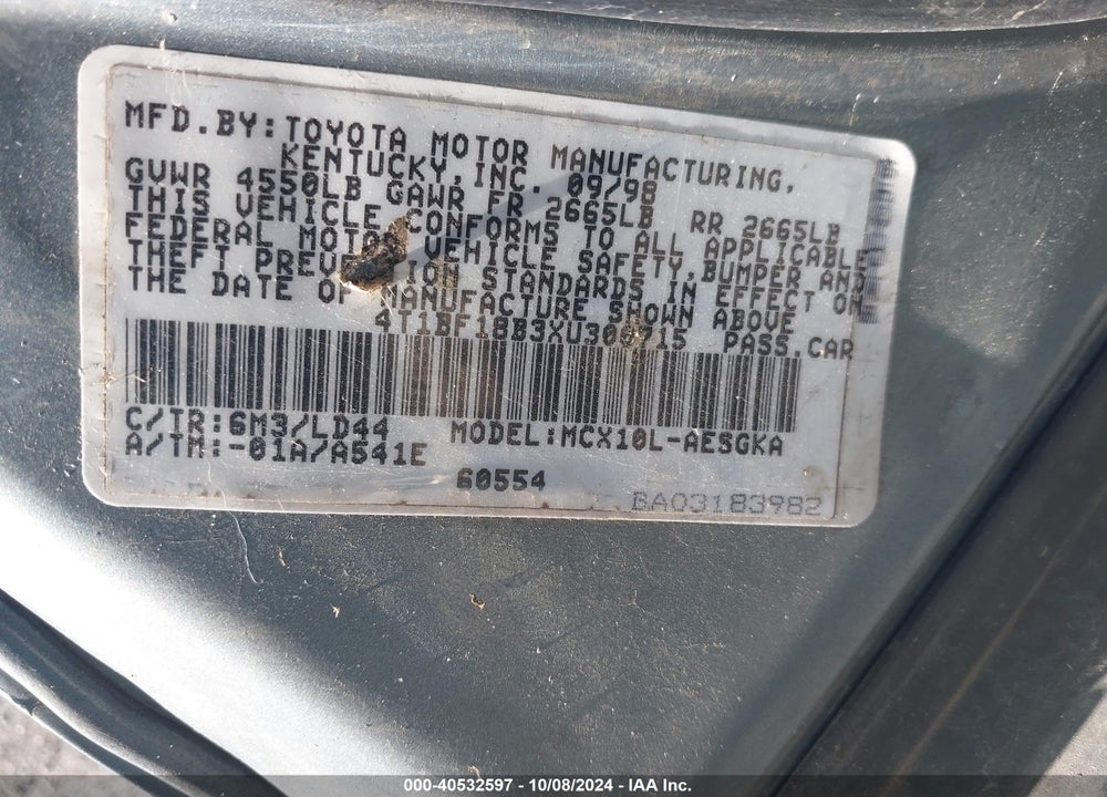 1999 TOYOTA AVALON XLS VIN: 4T1BF18B3XU300715