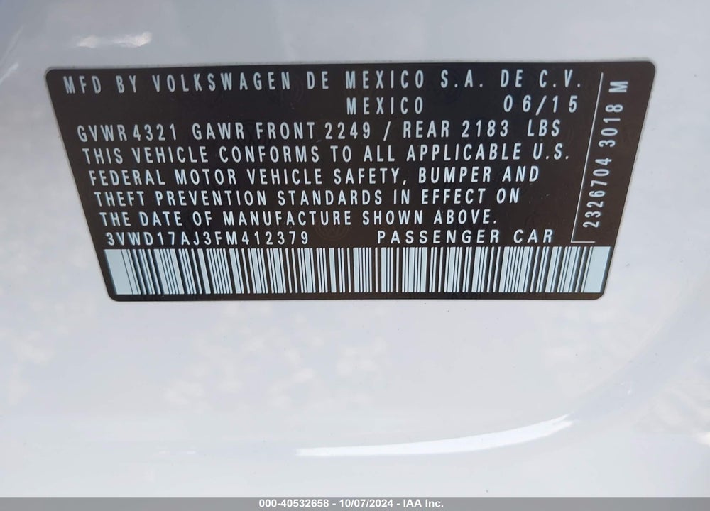2015 VOLKSWAGEN JETTA 1.8T SE VIN: 3VWD17AJ3FM412379